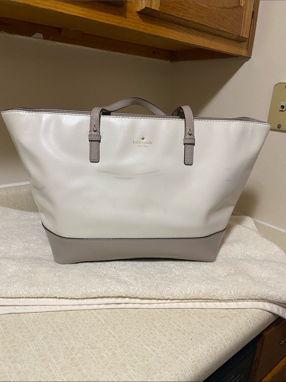 kate spade Cream and Taupe Pebble Leather Tote